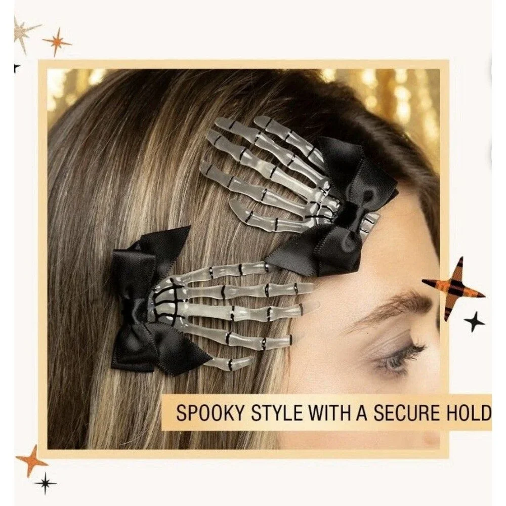 Scunci Glamoween Glow in the Dark Skeleton Hands Halloween Hair Clips, 2-Pieces